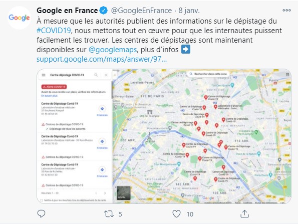 Google Maps vous aide à trouver les centres de dépistage de la COVID-19 autour de chez vous.