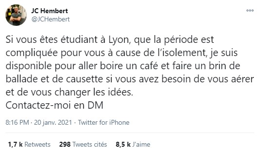 Le comédien Jean-Christophe Hembert tend la main aux étudiants en détresse