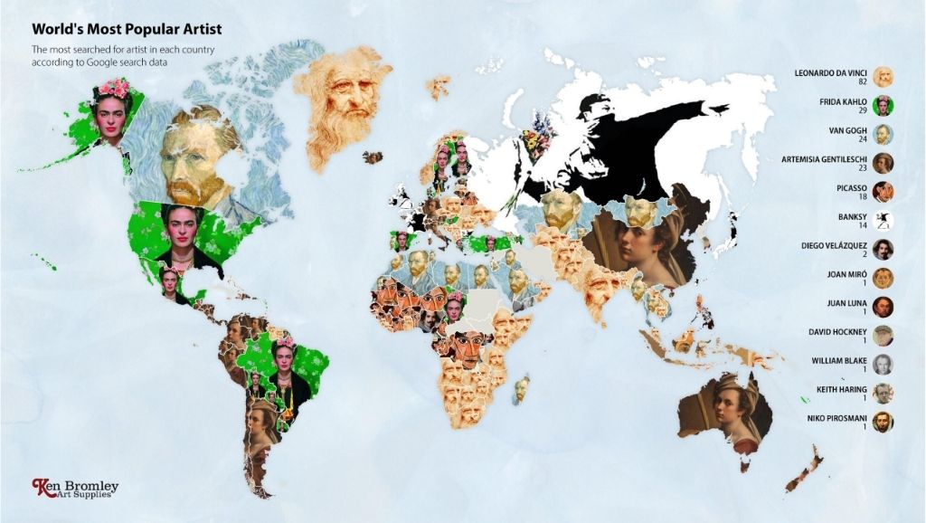La carte du monde de Ken Bromley Art Supplies des artistes les plus recherchés sur Google en 2020